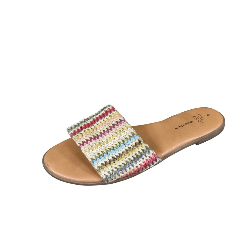 Time and Tru Women Slide Sandals Size 8 Beach Pool Woven Multi Color Tan Straw
